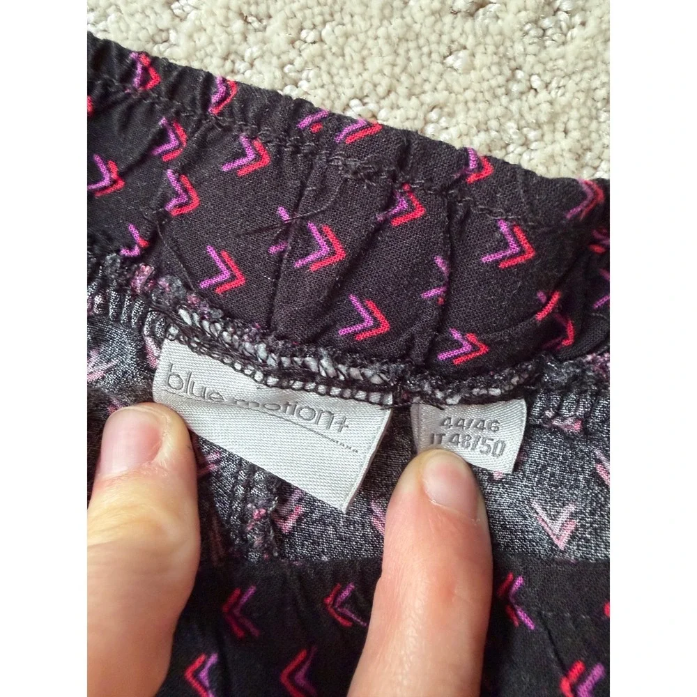 Blue Motion Womens Pajama Pants Black Pink Geometric Chevron Print Lounge L XL